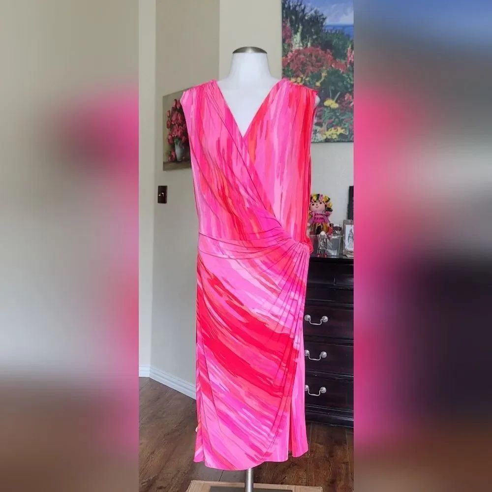 Natori Pink Ruched Wrap Sheath Dress - L (W/Tags)
